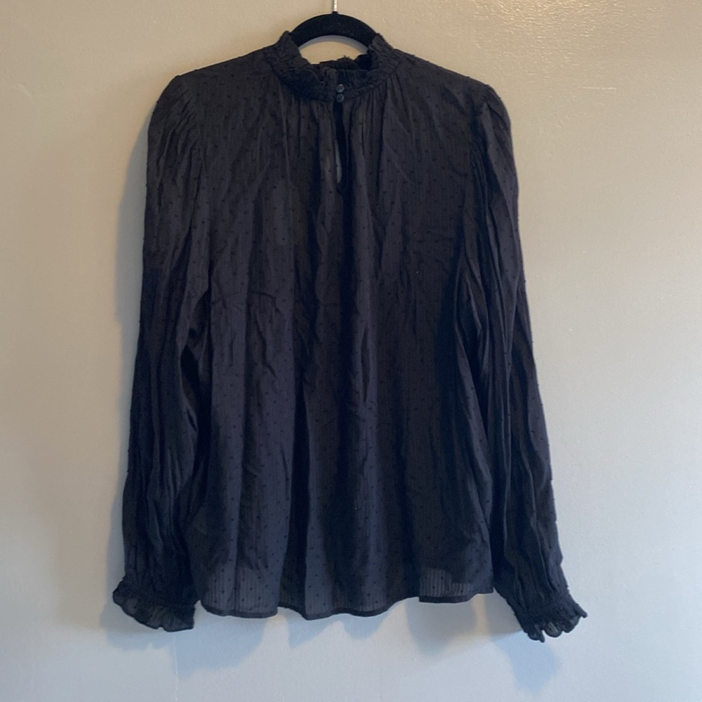 🆕 Time and Tru Black Sheer Keyhole Mockneck Long Sleeve Blouse, XL - Picture 2 of 8